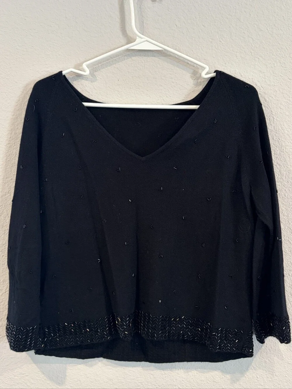 Jones New York Evening Petite Vintage Womens Black Beaded Cashmere‎ Silk Sweater